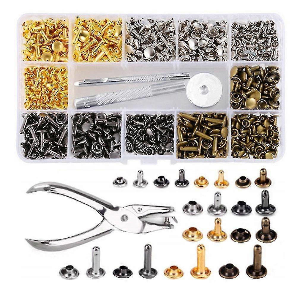 240 Set Leather Rivets Double Cap Rivets with Fixing Tool Kit for Leather Craft Repairing Decoration