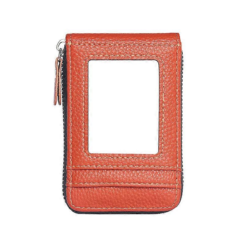 RFID Blocking Credit Card Case Organizer Leather Original Zip-Around Safety Wallet Brown