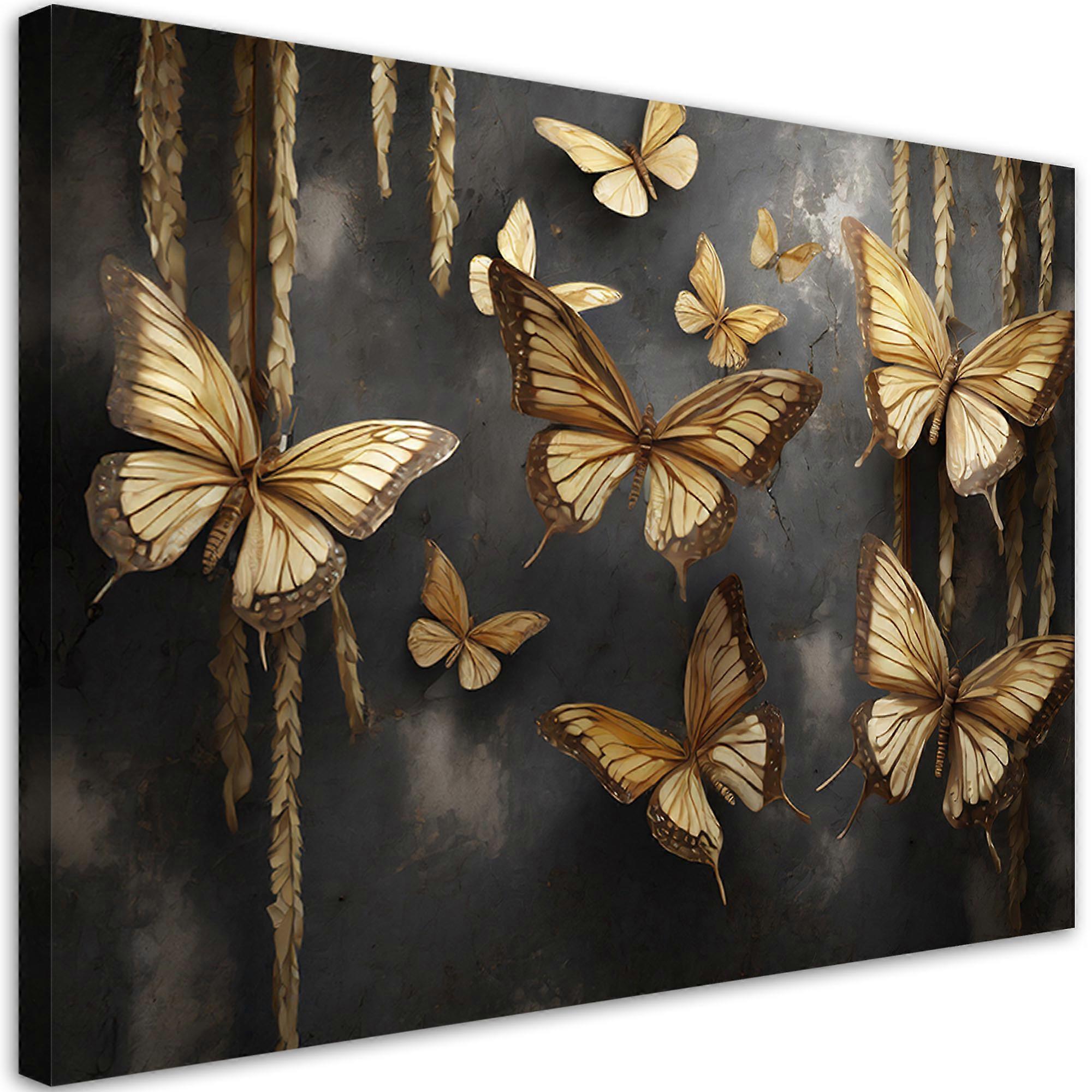 Impression sur toile, Papillons dorés - 60x40