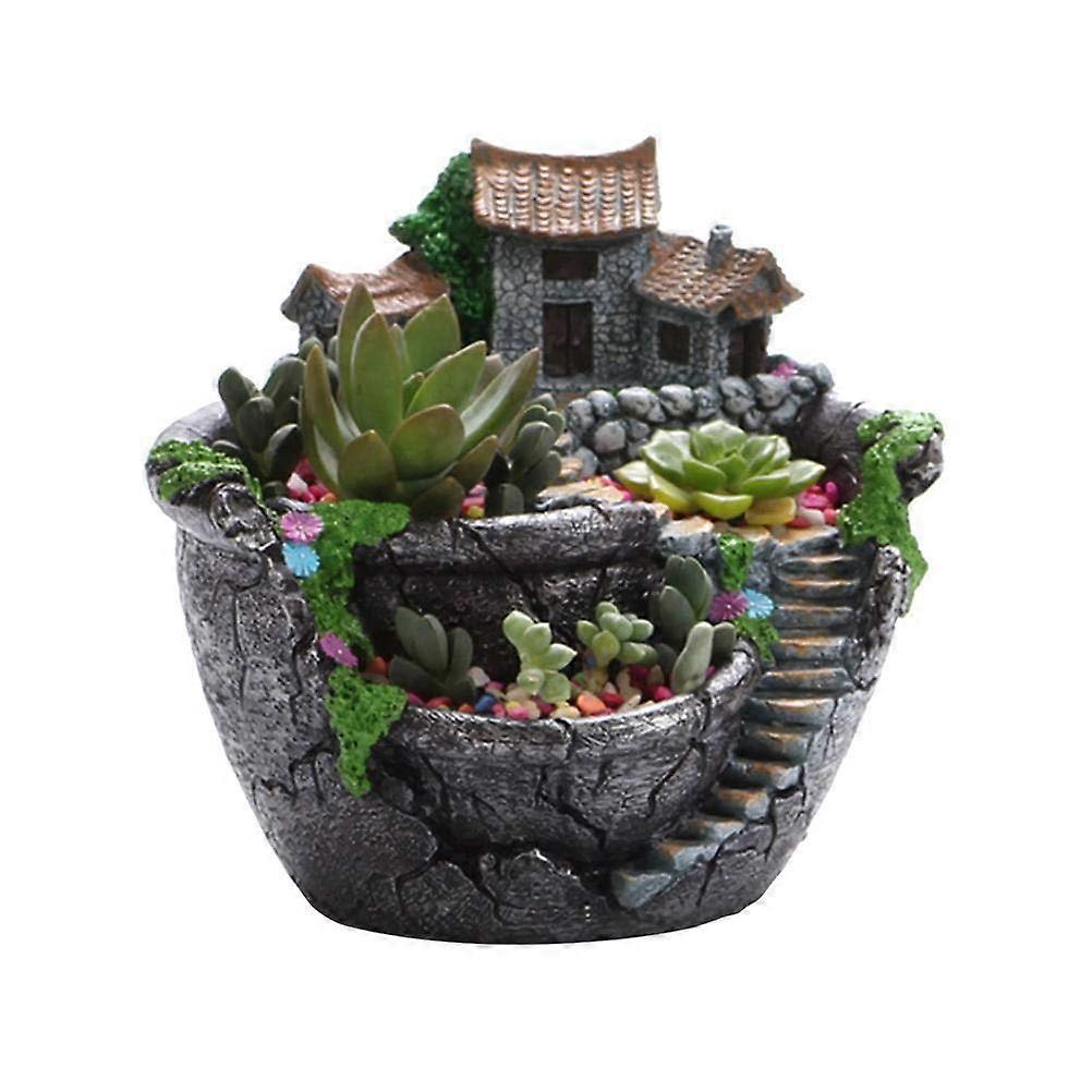 DIY Container with Mini Fairy Garden and Cute House