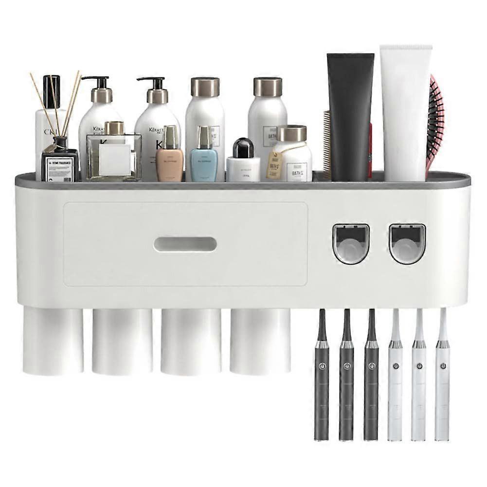 Toothbrush holder with 2 automatic toothpaste dispensers Without drilling for bathroom essentials
