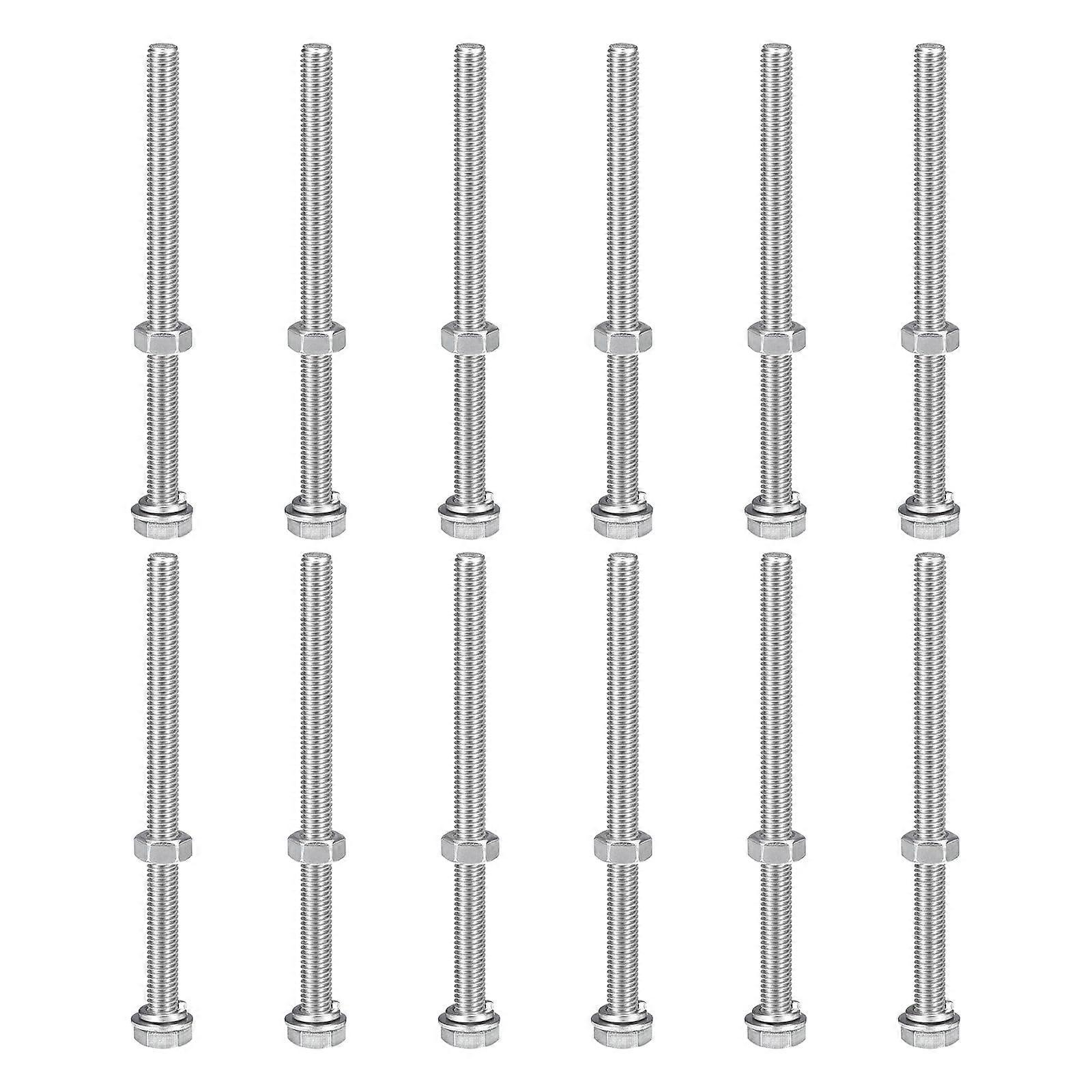 M8 x 120mm Hex Head Screws and Bolts Kit, 304 Stainless Steel, Includes Nuts, Washers, Flat & Lock Components, 12 Sets