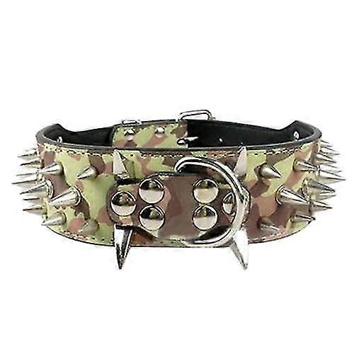 Wide Sharp Spiked Studded Faux Leather Dog Collar For Medium Large Pet Pitbull City