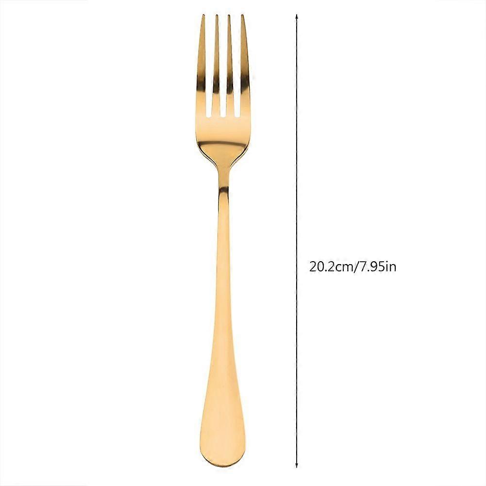 10Pcs/set Stainless Steel Steak Fork Long Handle Dinner Fruit Serving Forks(Titanium Gold)