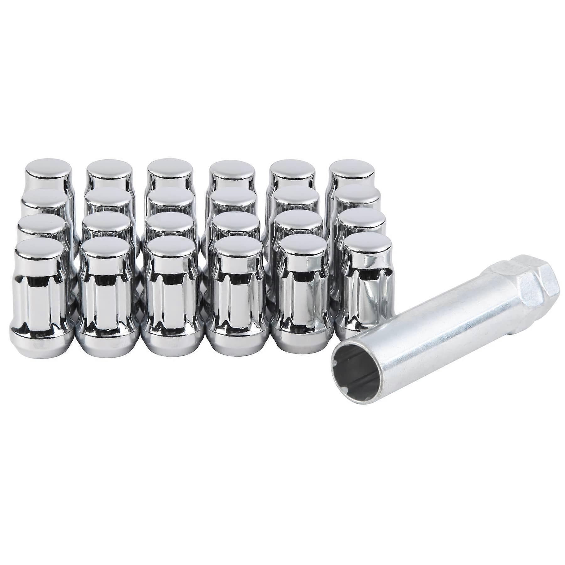 M12x1.5 6 Splines Lug Nuts with Cone Seat 24 pcs Chrome Closed End Wheel Accessories