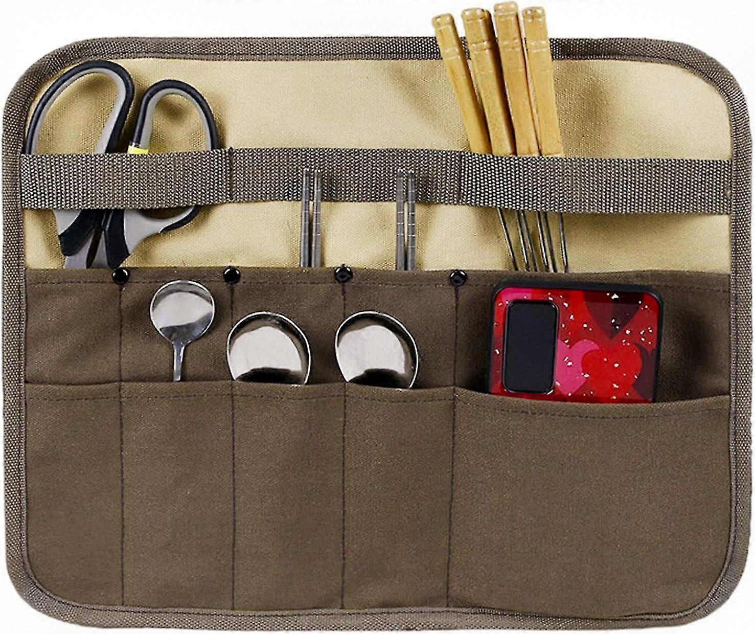 Canvas Roll-Up Storage Bag for Camping and Kitchen Tools, Multi-Purpose Hanging Organizer for Cutlery and Tableware