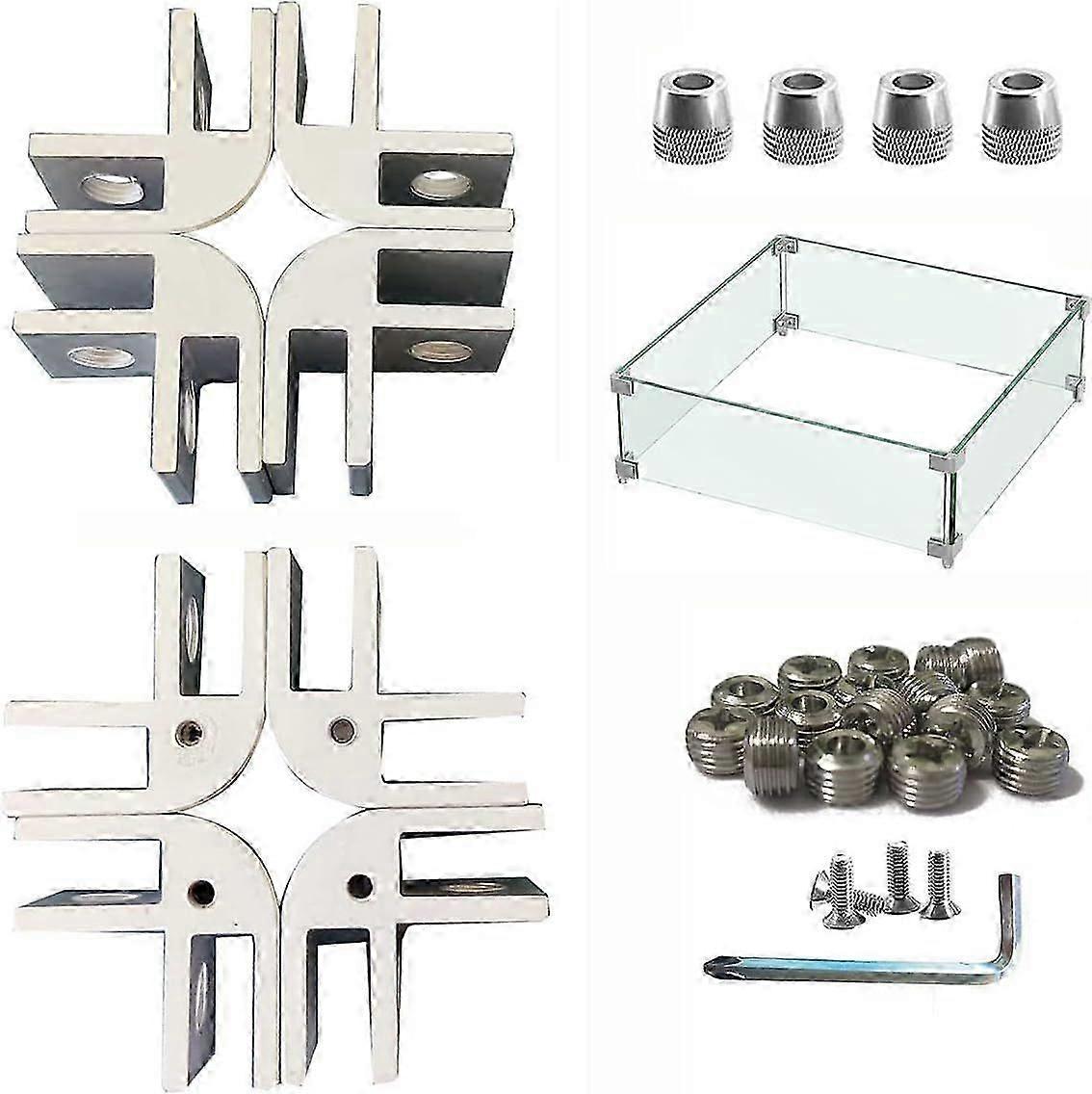 Fire Pit Glass Clamp - 8Pcs Flame Guard Corner Hardware Kit
