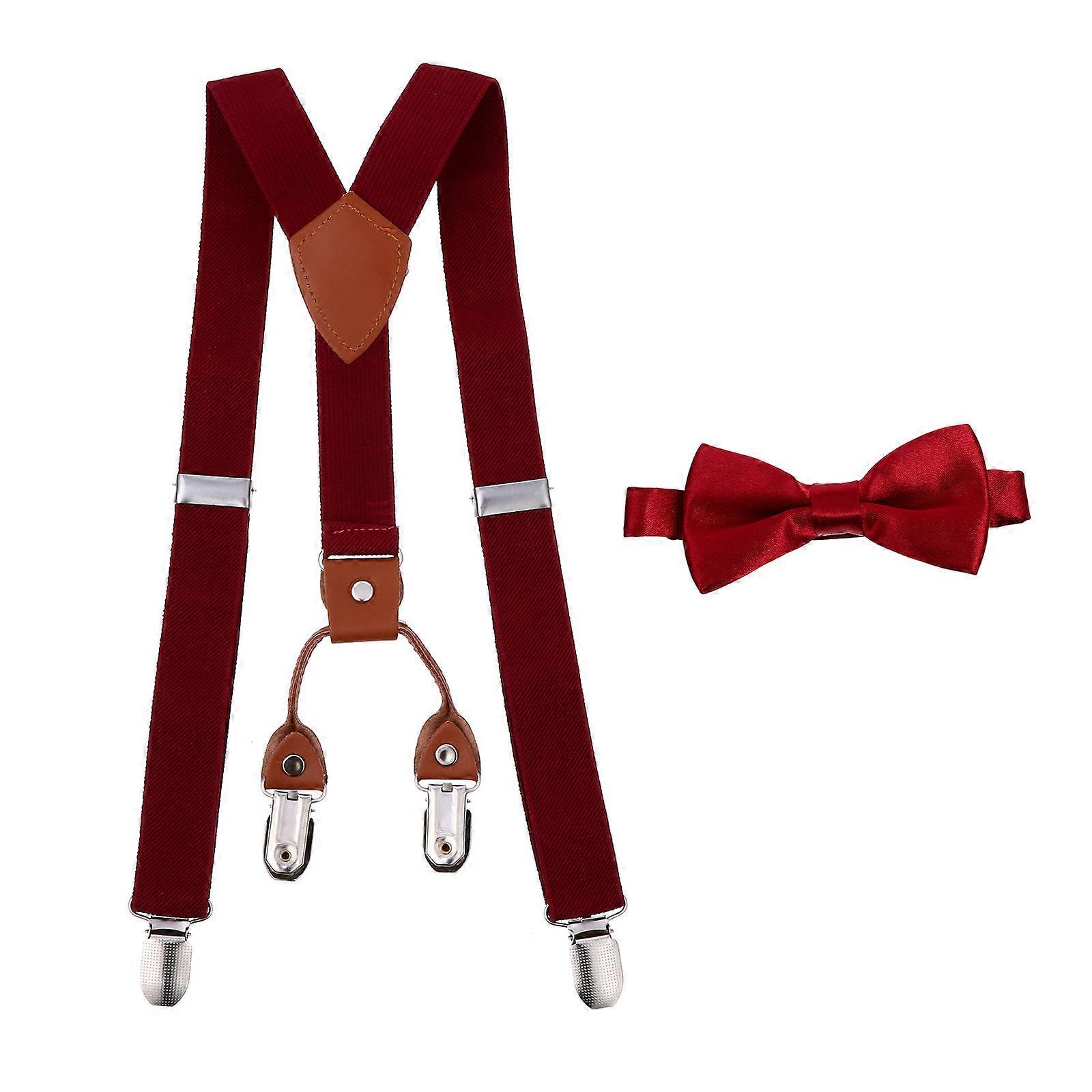 Adjustable Suspenders & Bowtie Set for Boys – Stylish Burgundy Design for Weddings & Formal Events