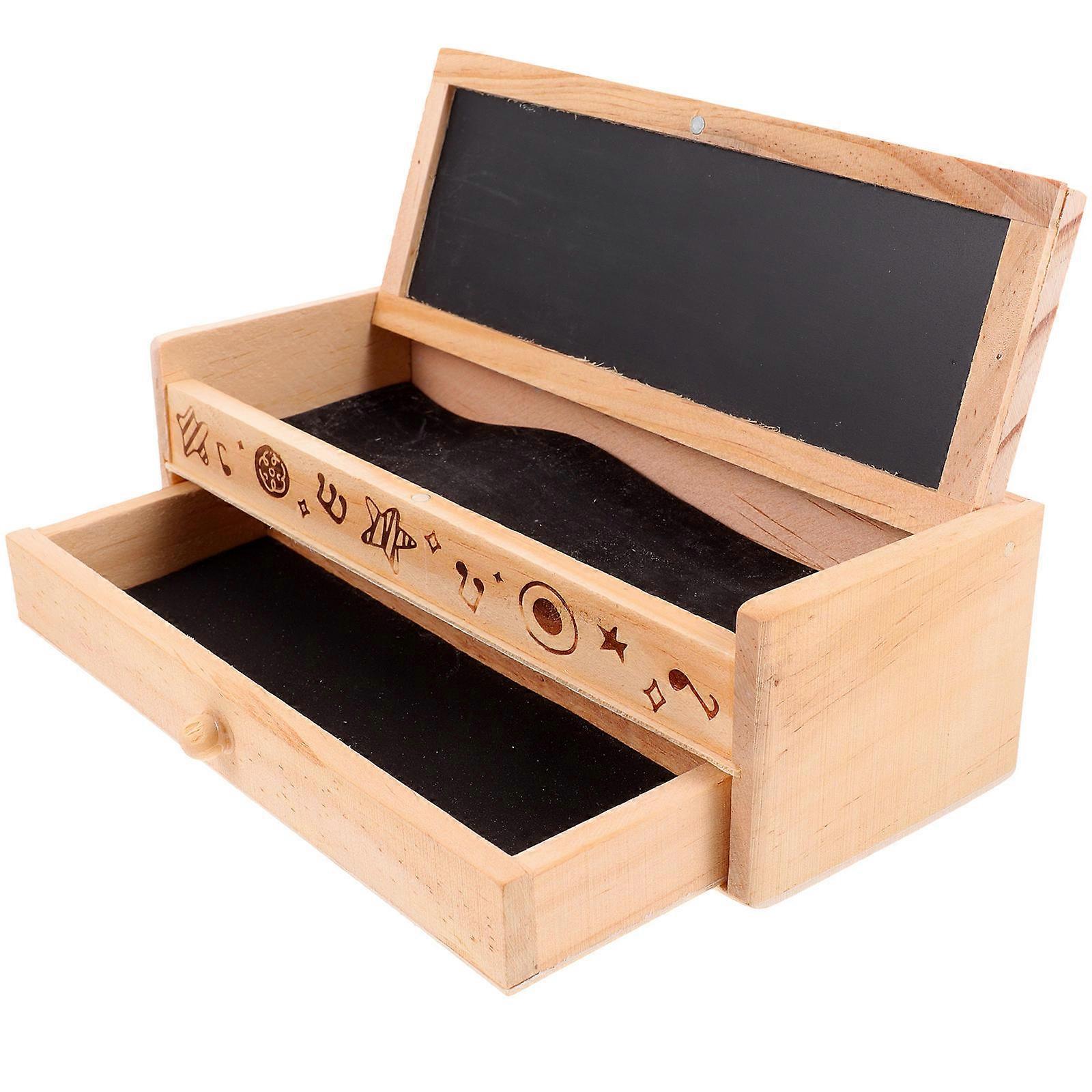 Wooden Double Layer Pencil Case Organizer for Stationery Pens Pencils Durable Design Storage for Students and Art Supplies