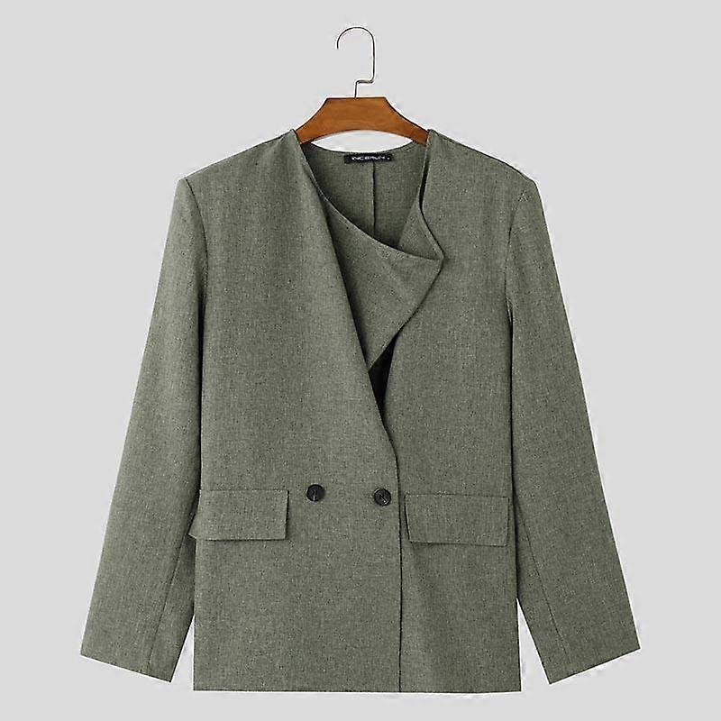INCERUN Oversized Men Long Sleeve Button Swing Neck Solid Casual Blazer Coats