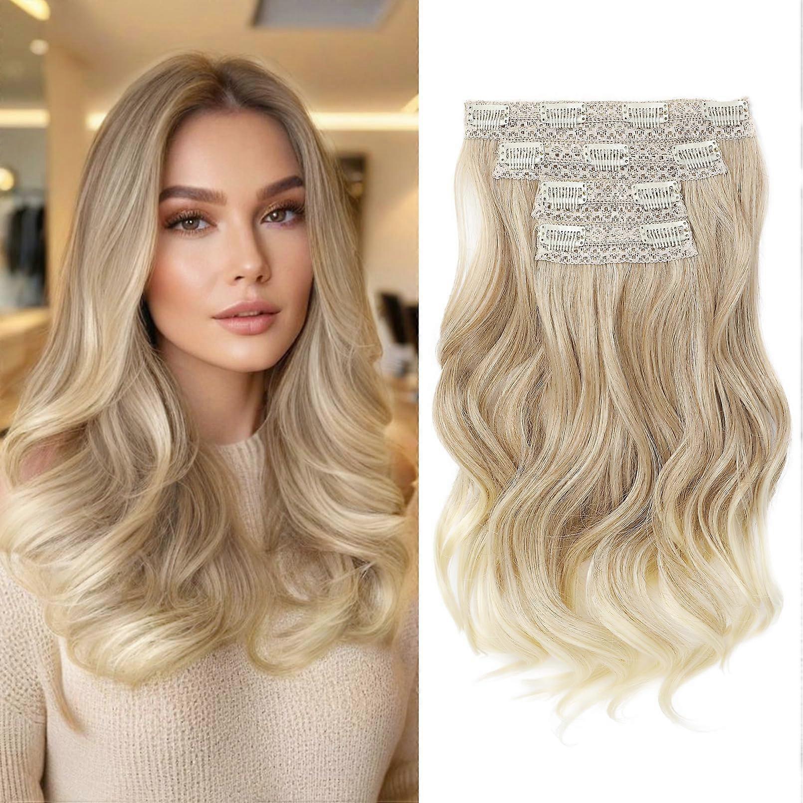 Clip in Hair Extensions 4PCS 14' Κοντό Σγουρό για Γυναίκες Ombre Ξανθό