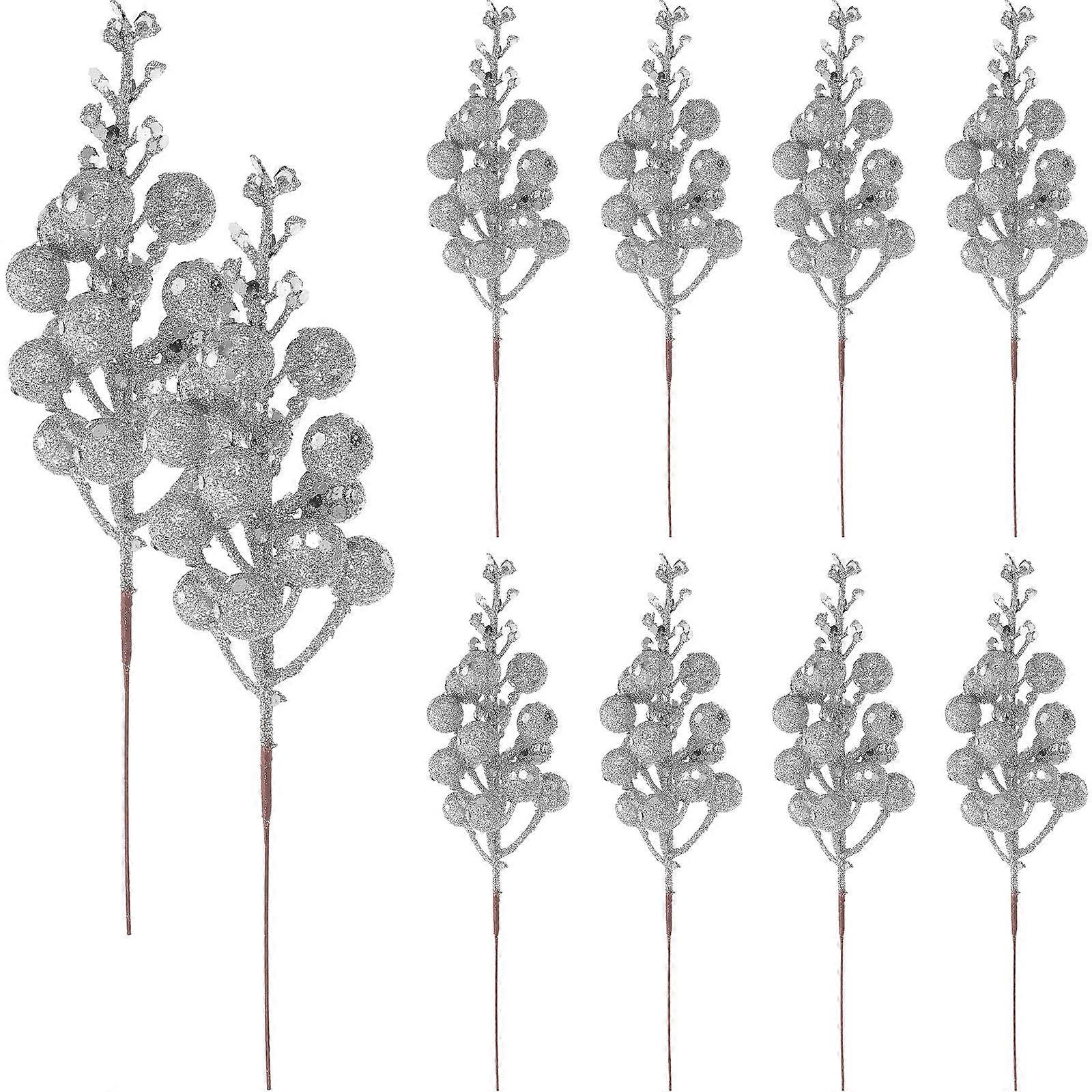 Artificial Berry Branches Christmas Simulation Berry Branch Silver 19X5X5CM Flower Arrangements Family 10Pcs