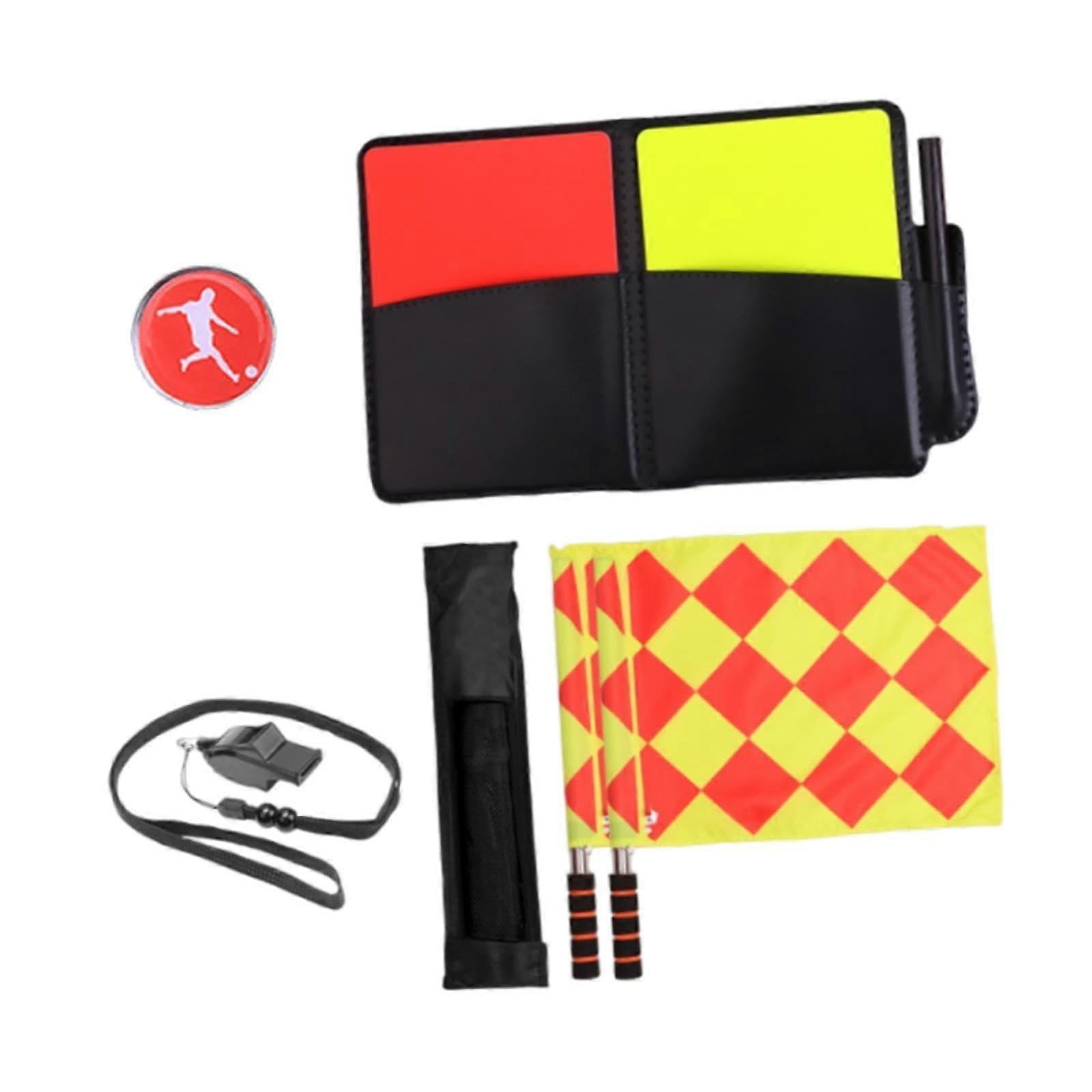 Football Referee Set with Whistle, Yellow and Red Cards, and Flags for Soccer Tournaments and Basketball Training