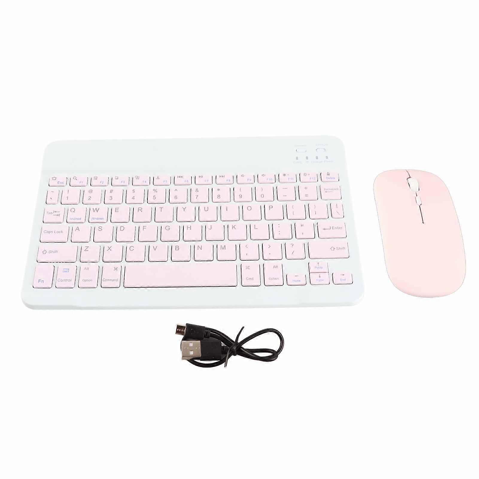 10 Inch Bluetooth Keyboard Set USB Charging Ultra Thin Quiet Wireless Keyboard with DPI Mouse for Mobile Phone Laptop Pink