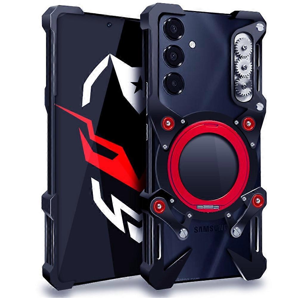 Compatibile per Samsung Galaxy A15 4G / 5G / M15 5G Custodia per paraurti Cavalletto Cover magnetica per telefono in lega di alluminio con cinturino da polso
