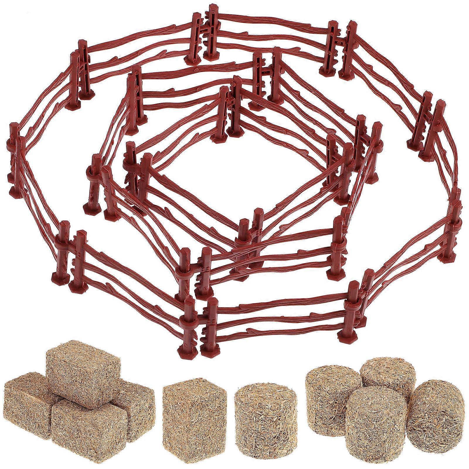 Miniature Farm Fence Set with Hay Bales & Accessories for Realistic Scene Building – Portable Educational Playset for Farm Decor