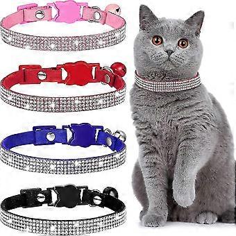 4 Pieces Rhinestones Cat Collars Breakaway Cat Collar With Bell Bling Pet Collars With Soft Velvet, 4 Colors
