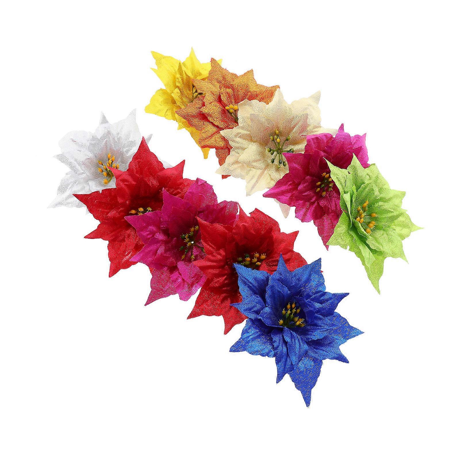 Christmas Day Artificial Flowers Bright Colors Glitter Appearance Christmas Ornaments 14.5X14.5CM 10Pcs