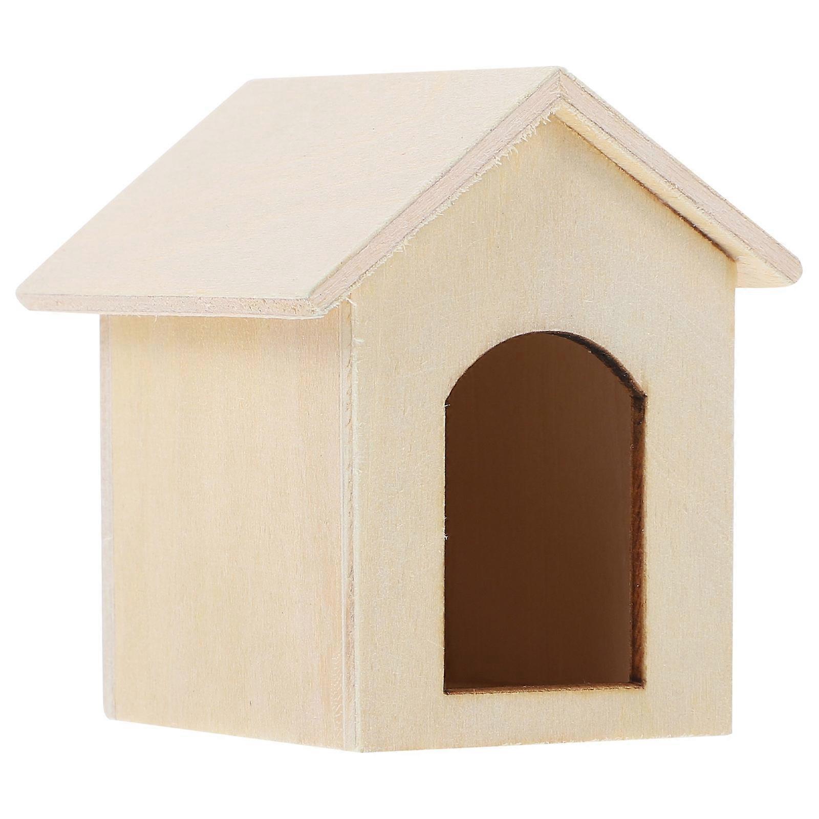 Mini Kennel Model Simple Decorative House Ornament for DIY Craft Made of Synthetic Material White