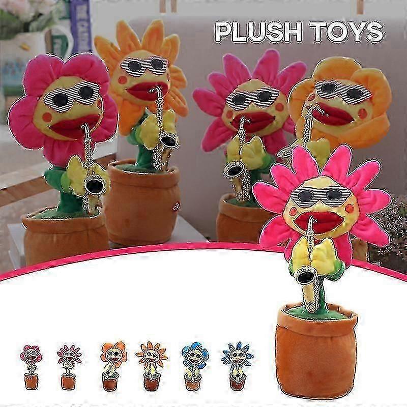 Tanssiva auringonkukka saksofonilla 32cm elektroninen laululelu 60 kappaletta keinuva kasviruukku heiluva pehmo-yvan