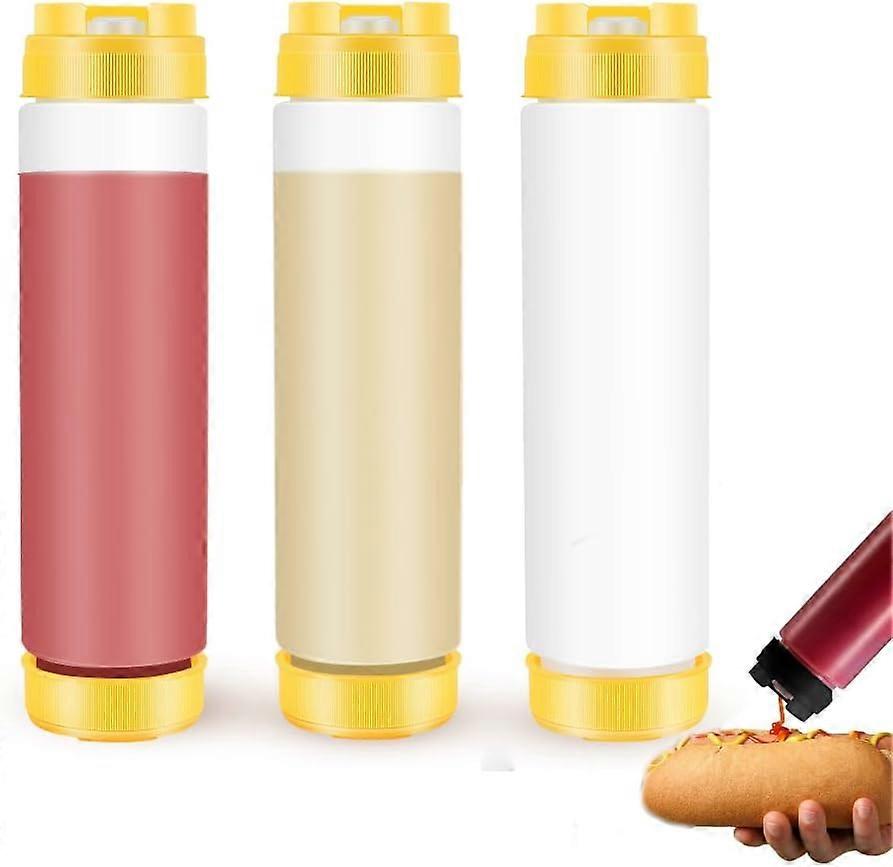 3-pack plastic inverted squeeze sauce bottles with refillable tips