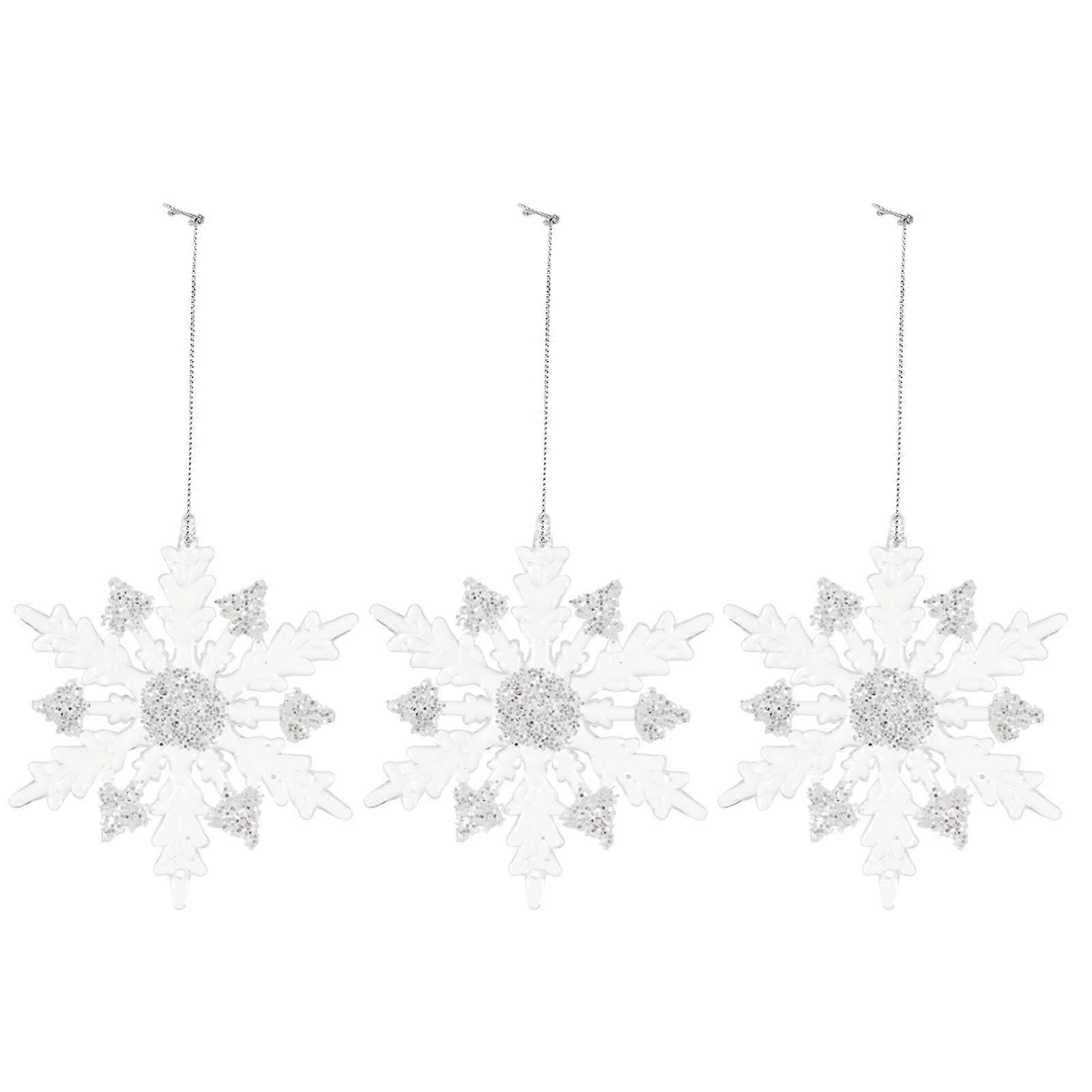 3Pcs Acrylic Snowflake Shape Pendant Transparent DIY Purple Snowflake Xmas Decor