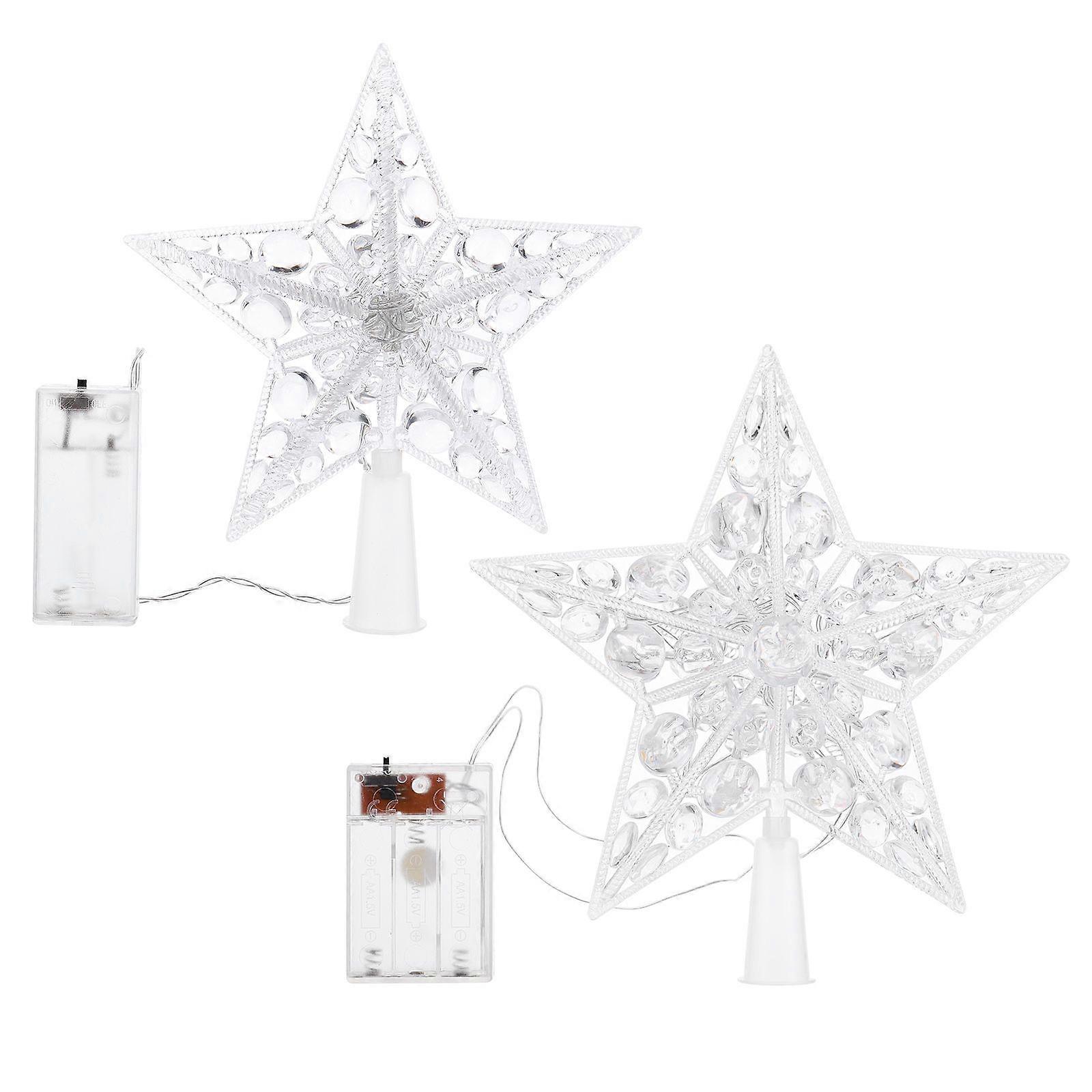 2Pcs Christmas Tree Topper Star Treetop Lamp Without Battery (Colorful Light)