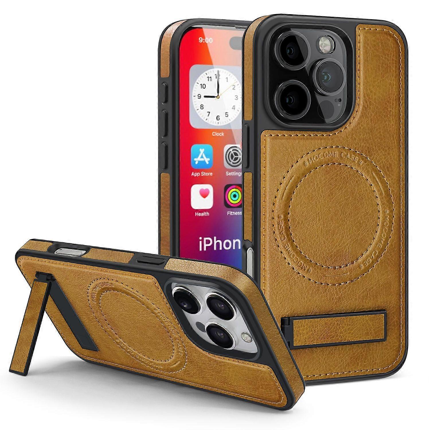 Iphone 15 Case Leather Compatible With Magsafe Wireless Charging-Brown