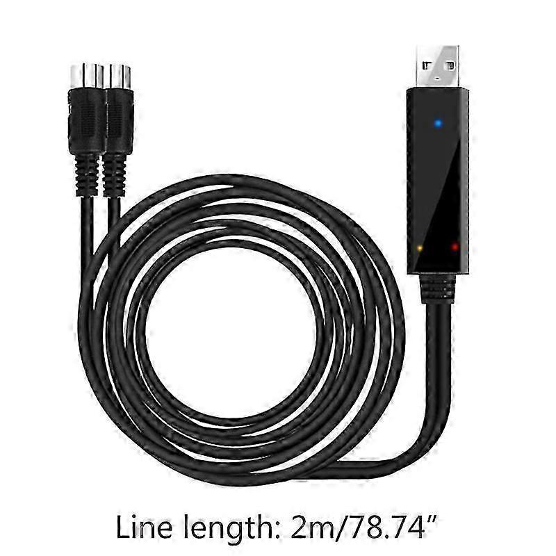 USB IN-OUT MIDI Cable One In One Out Interface Line Converter PC to Music Keyboard Adapter Cord 2meters Length High Quality