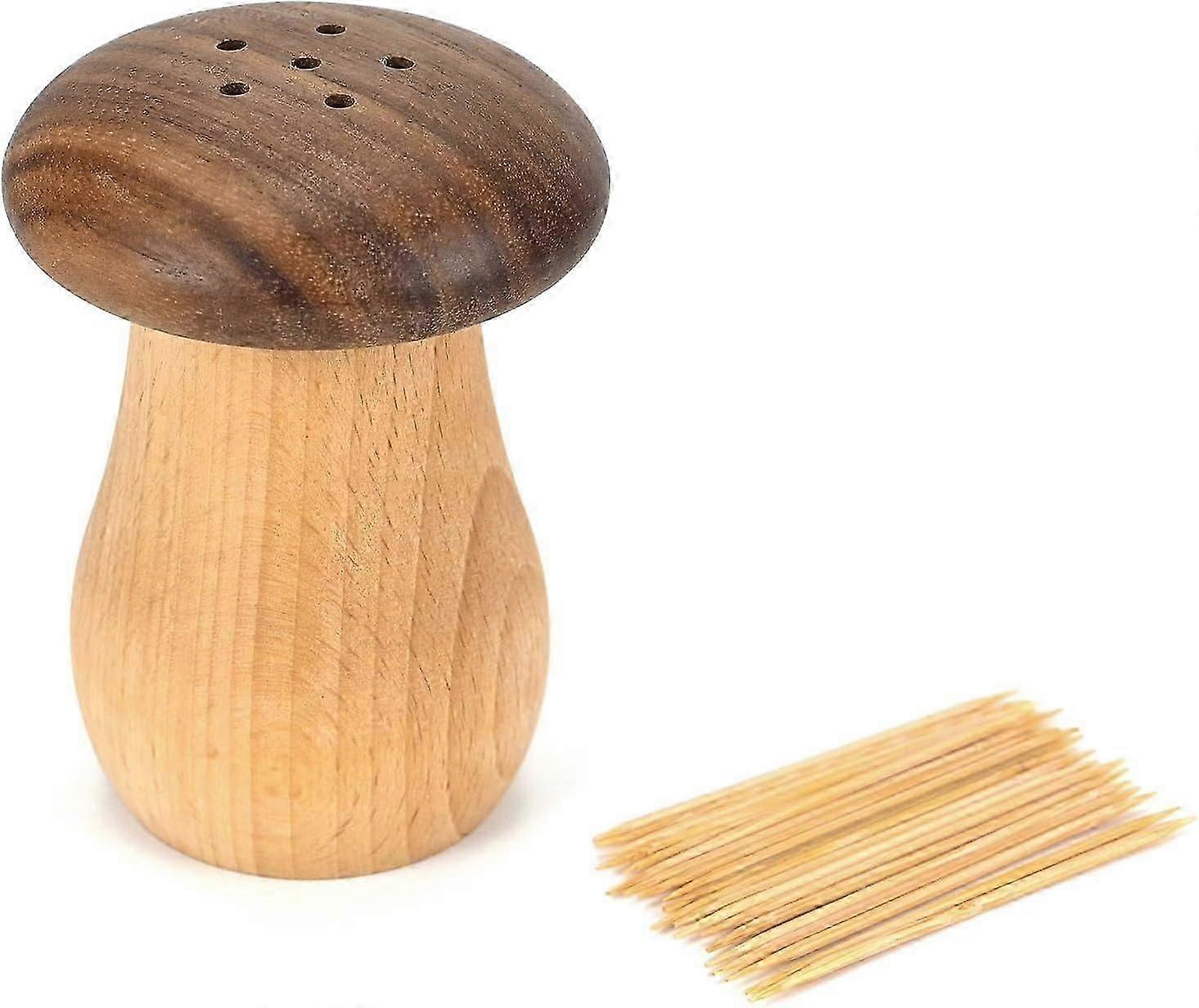 Cute Wooden Toothpick Holder Mushroom Shape Toothpick Dispenser Container (With Toothpicks)