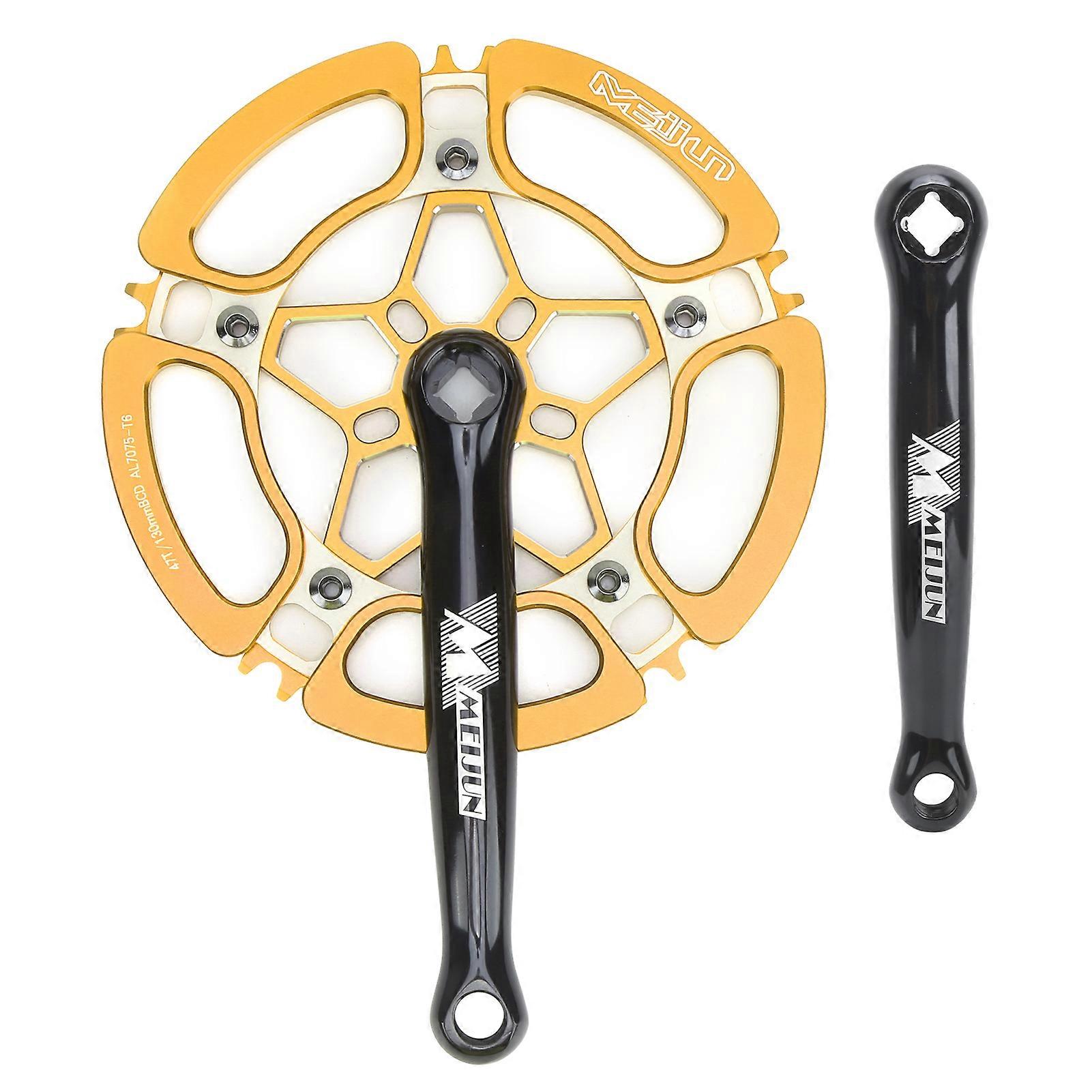 Bicycle Crankset BCD 130mm Aluminum Alloy Crank Arm 47T Single Speed Gold Accessory