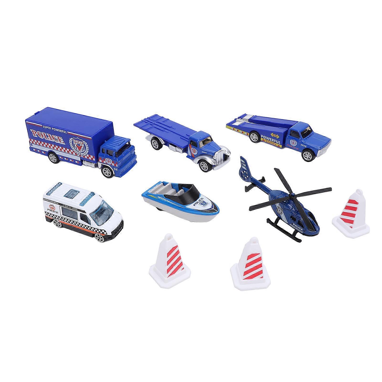 6pcs Alloy Fire Engine Vehicle Airplane Boat Decorative Ornaments Birthday Gift for Home Blue