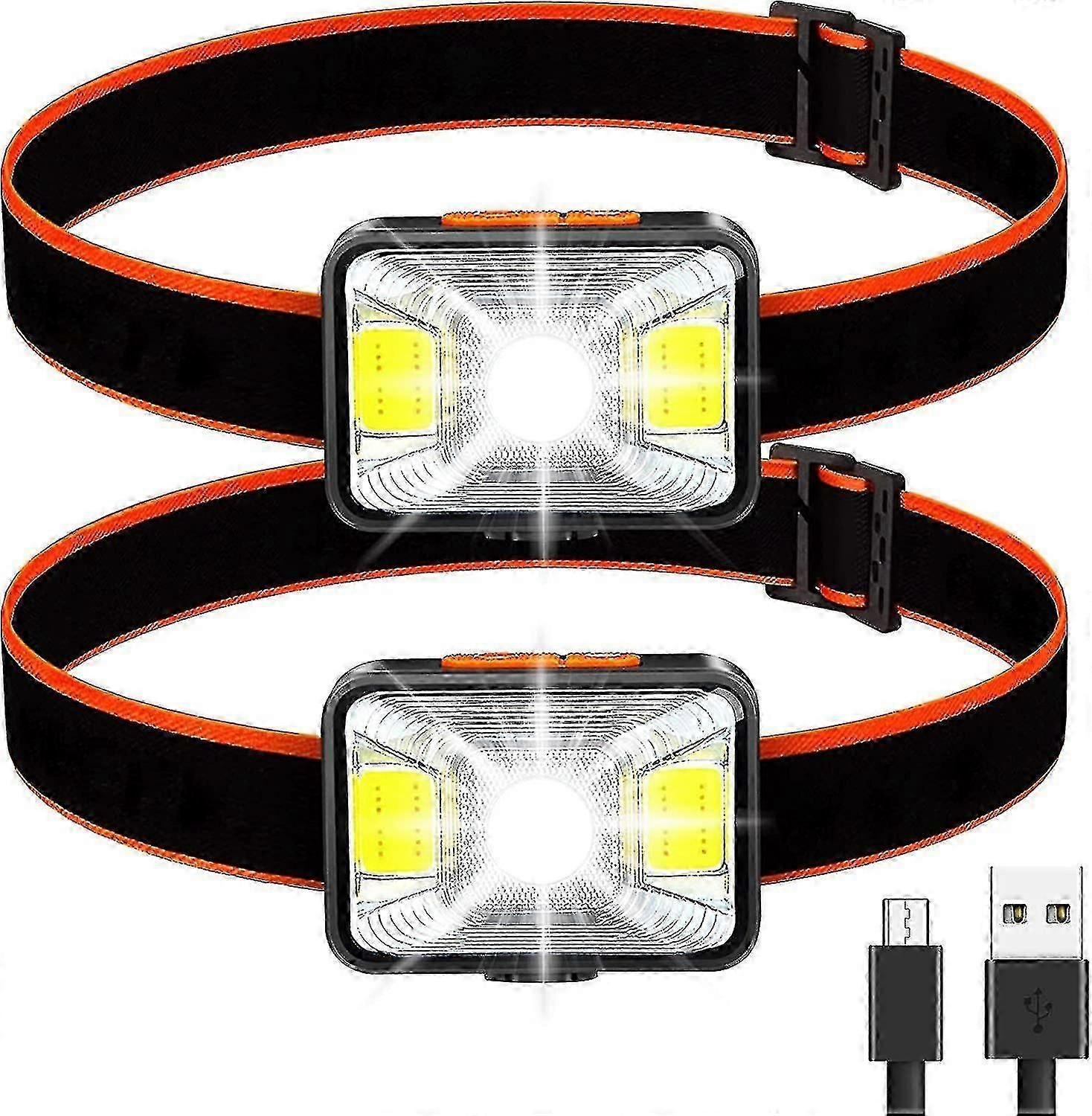 Set Of 2 Powerful HeadlampLed Head Torch Usb Rechargeable 5 Lighting Modes