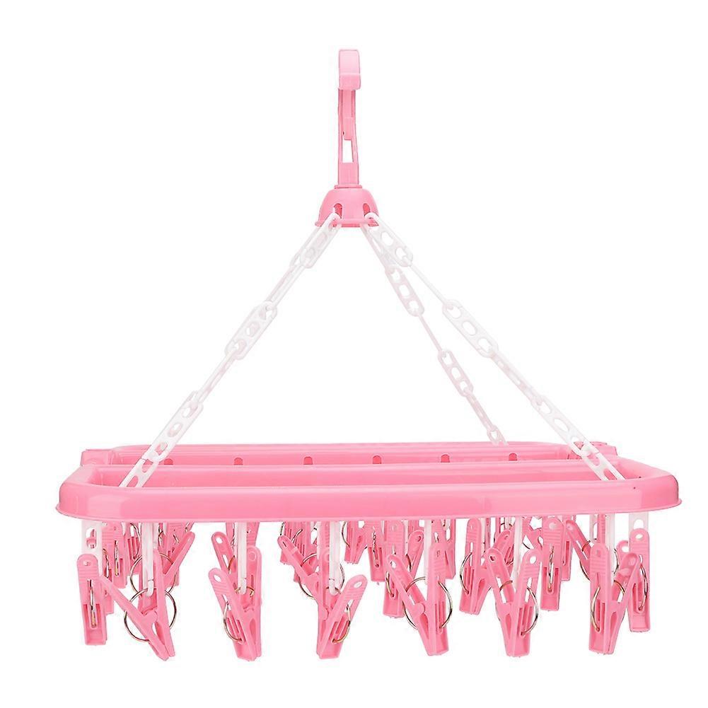32 Clips Foldable Hanger for Clothes, Socks, Underwear (Pink)