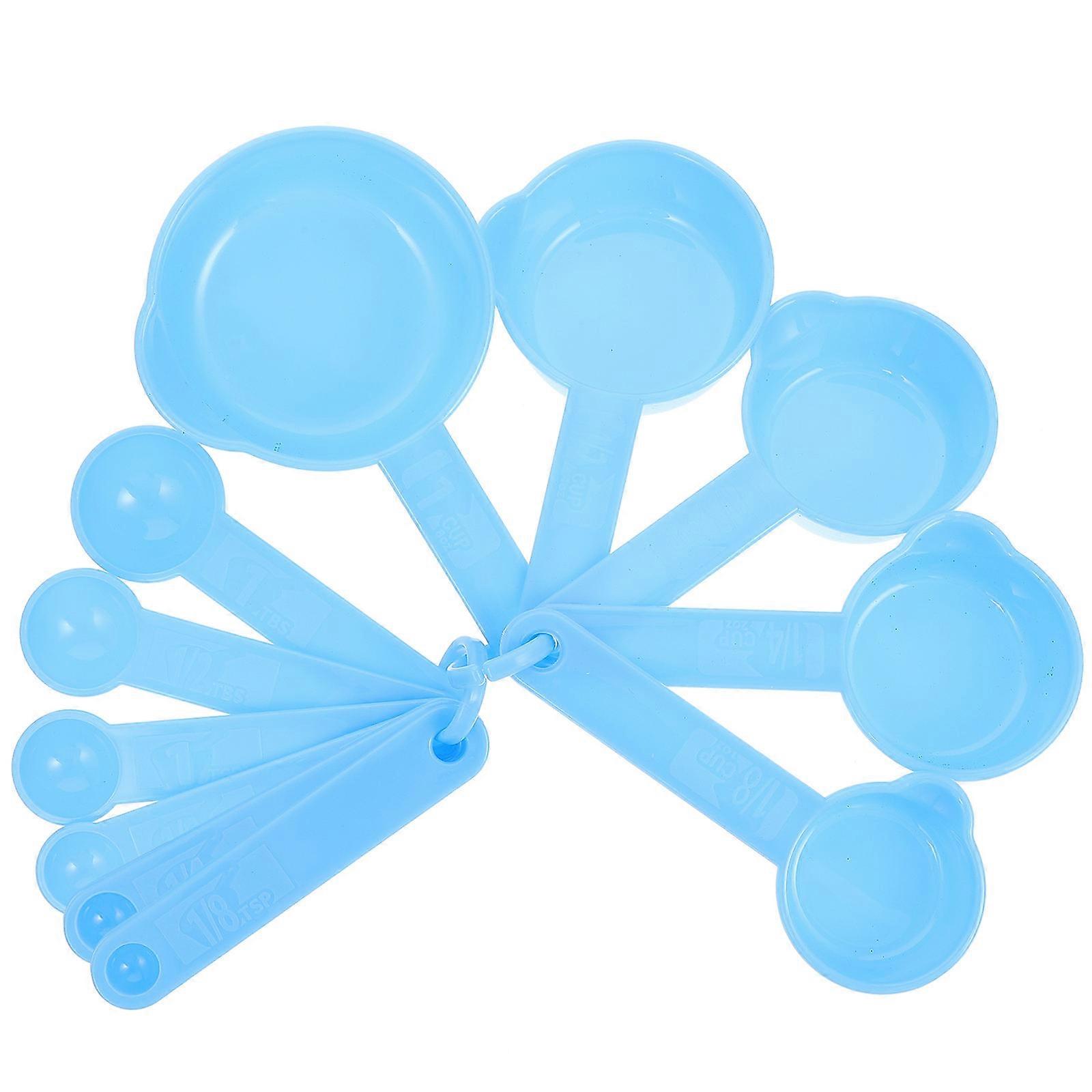 Blue Plastic Measuring Cups and Spoons Set for Home Kitchen Cooking and Baking 7.5 mL to 20 mL