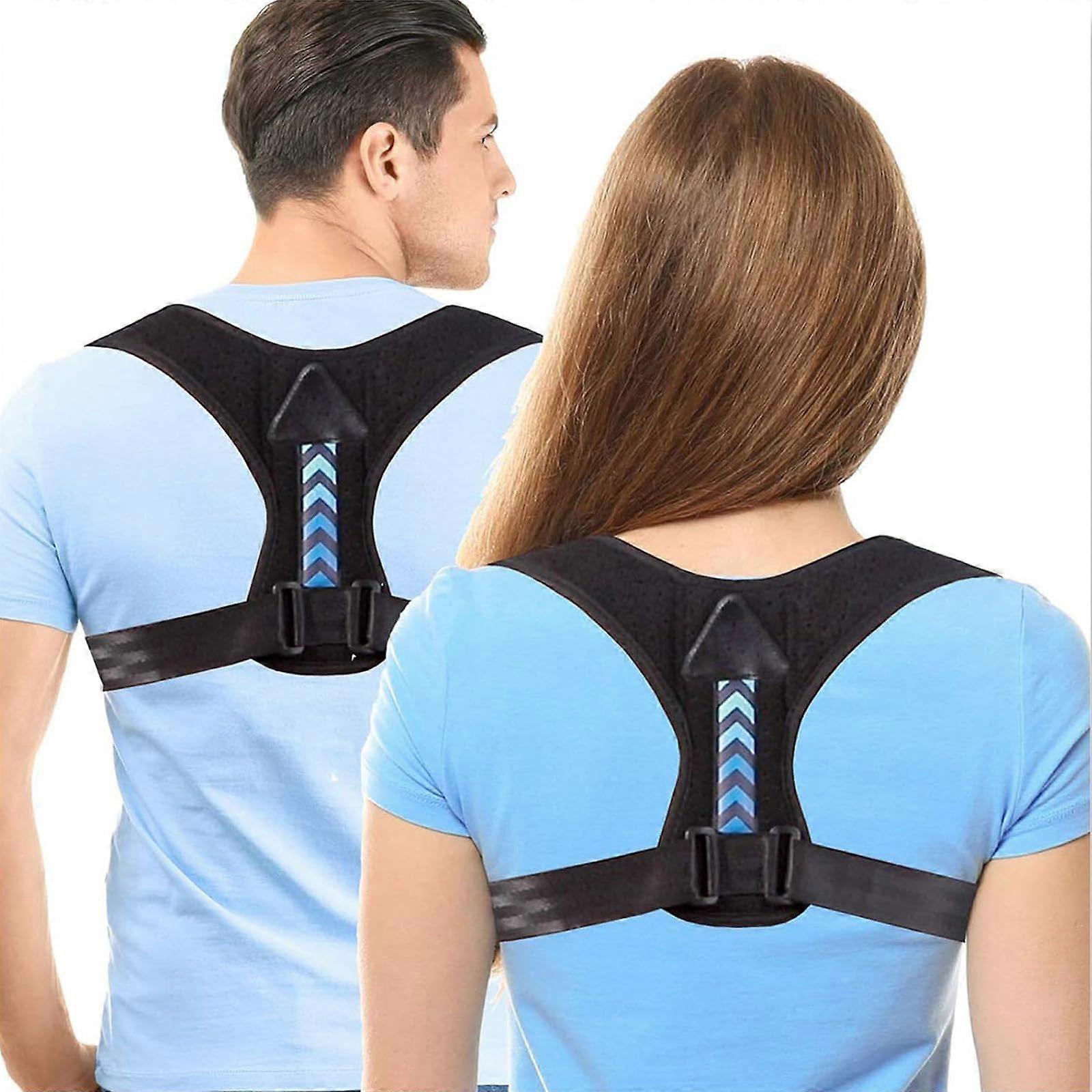 Back Strap Posture Corrector for Men and Women, Adjustable Back Support Belt, Relieves Back Pain, Breathable Black Design