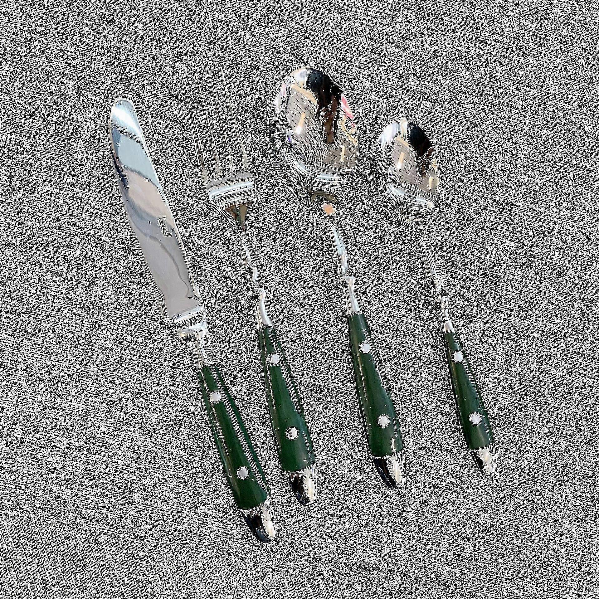 Classic elegant resin rivets handle style stainless steel western cutlery 4 in 1 set delicate utensils dinnerware for home