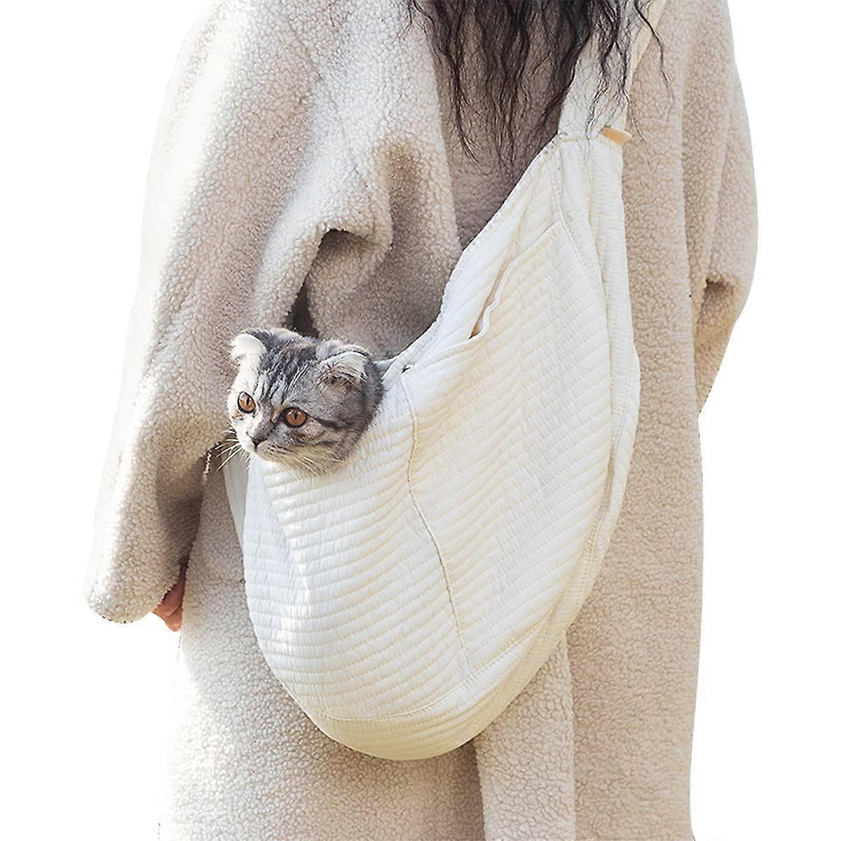 Pet Shoulder Bag, Breathable Wide Strap, Portable Carrier for Small Dogs and Cats (Medium)
