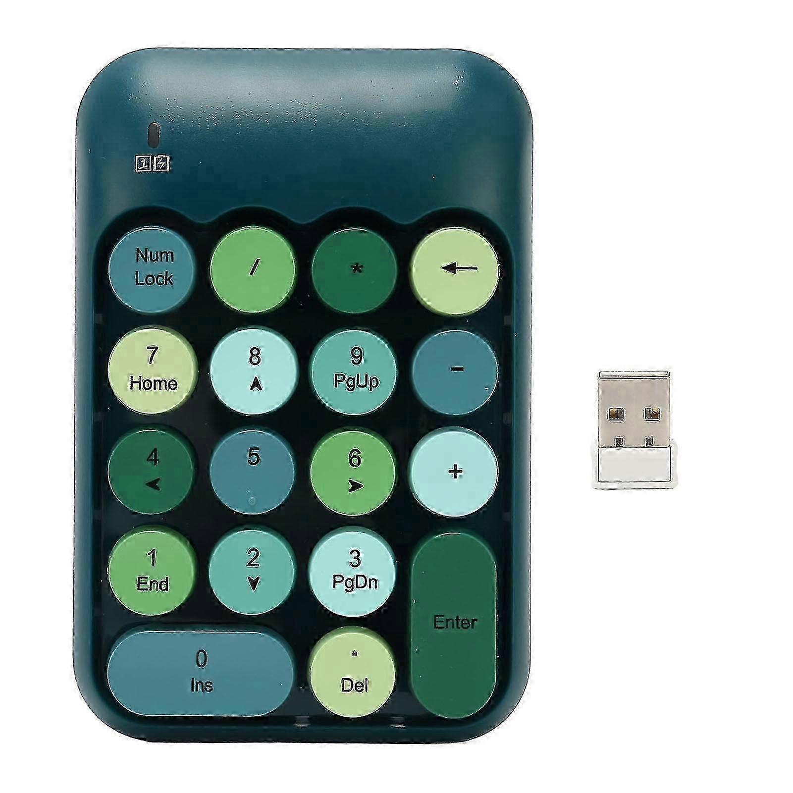 2.4GHz Wireless Numeric Keypad 18 Keys Retro Color Round Keycaps Mini Number Keyboard with USB Receiver for Laptop Dark Green Color