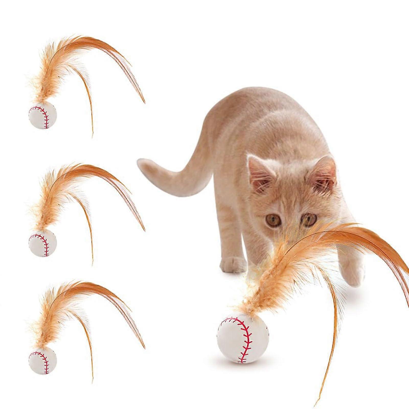 3 Pack Cat Toy Balls with Feather, Interactive High Elasticity Cat Play Balls for Self-Entertainment, 2.5 Inch Colorful Toys