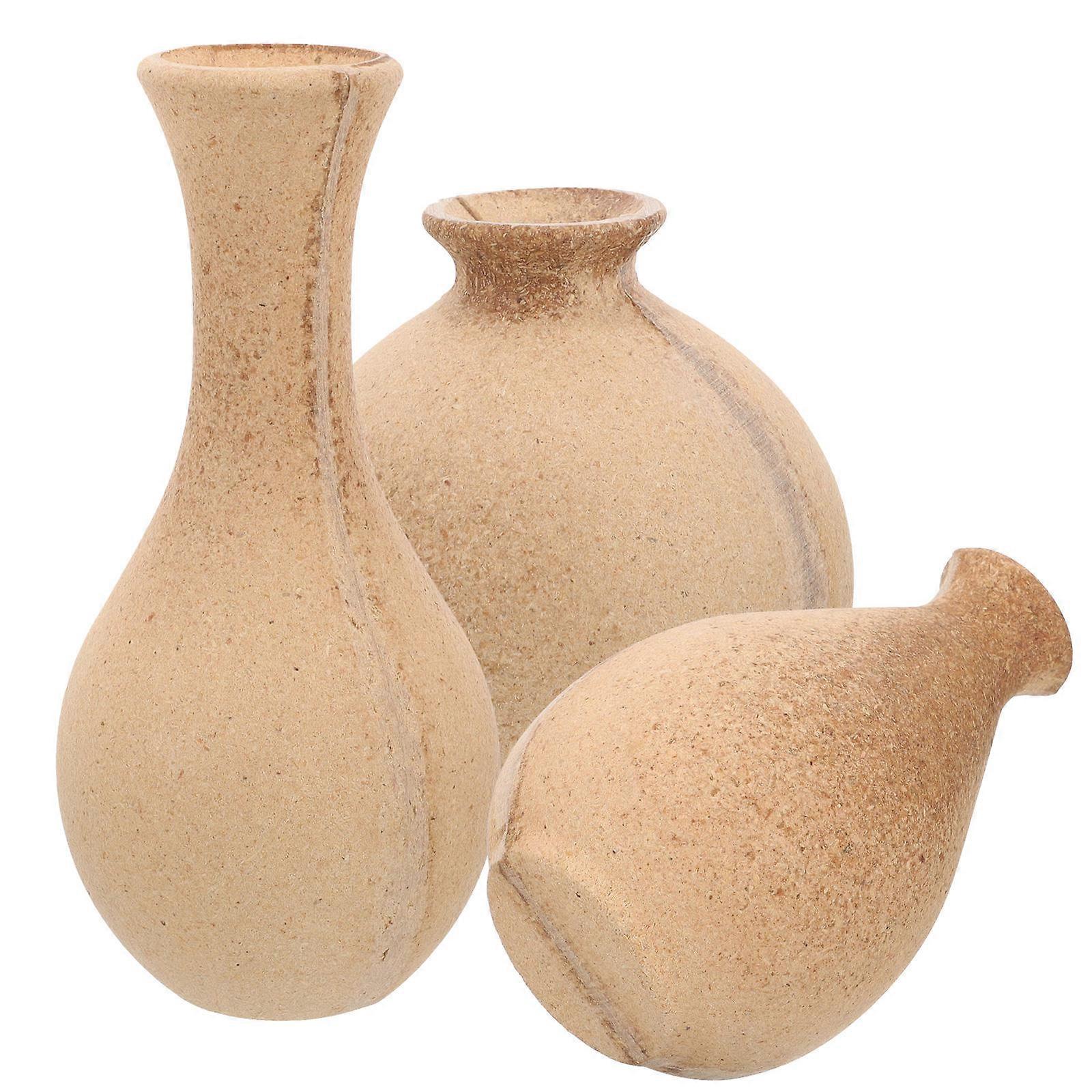 Flower Display Buckets Diy Handicrafts Wood Carved Vase Light Yellow Tall 3Pcs