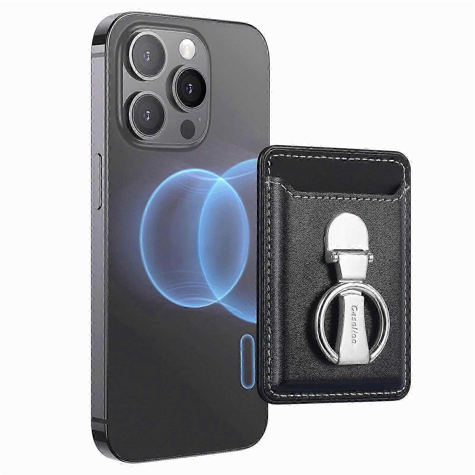 Compatible with MagSafe Wallet, Leather Magnetic Phone Wallet with Ring Holder Stand, Compatible with iPhone 15/14/13/12 Series, 4 Card Holder