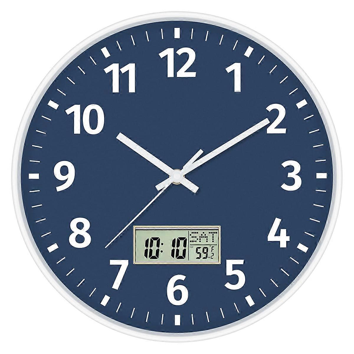 Digital Wall Clock with Time, Day of Week and Temperature, Silent Non-Ticking Battery Operated Round Digital Wall Clock