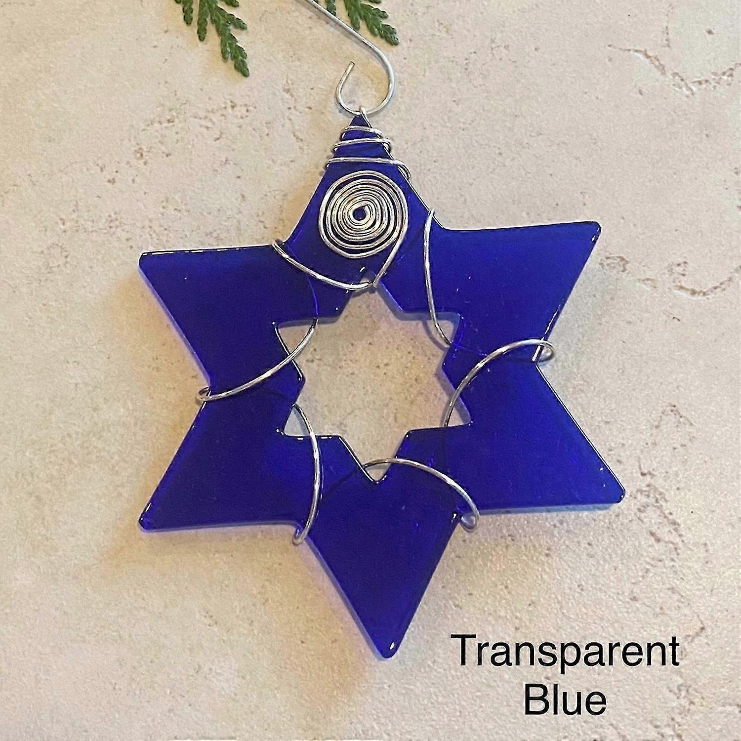 Daavidin tähtikoriste ja auringonsieppari koukuilla, juutalainen tähti lasimaalauskoriste, 2024 