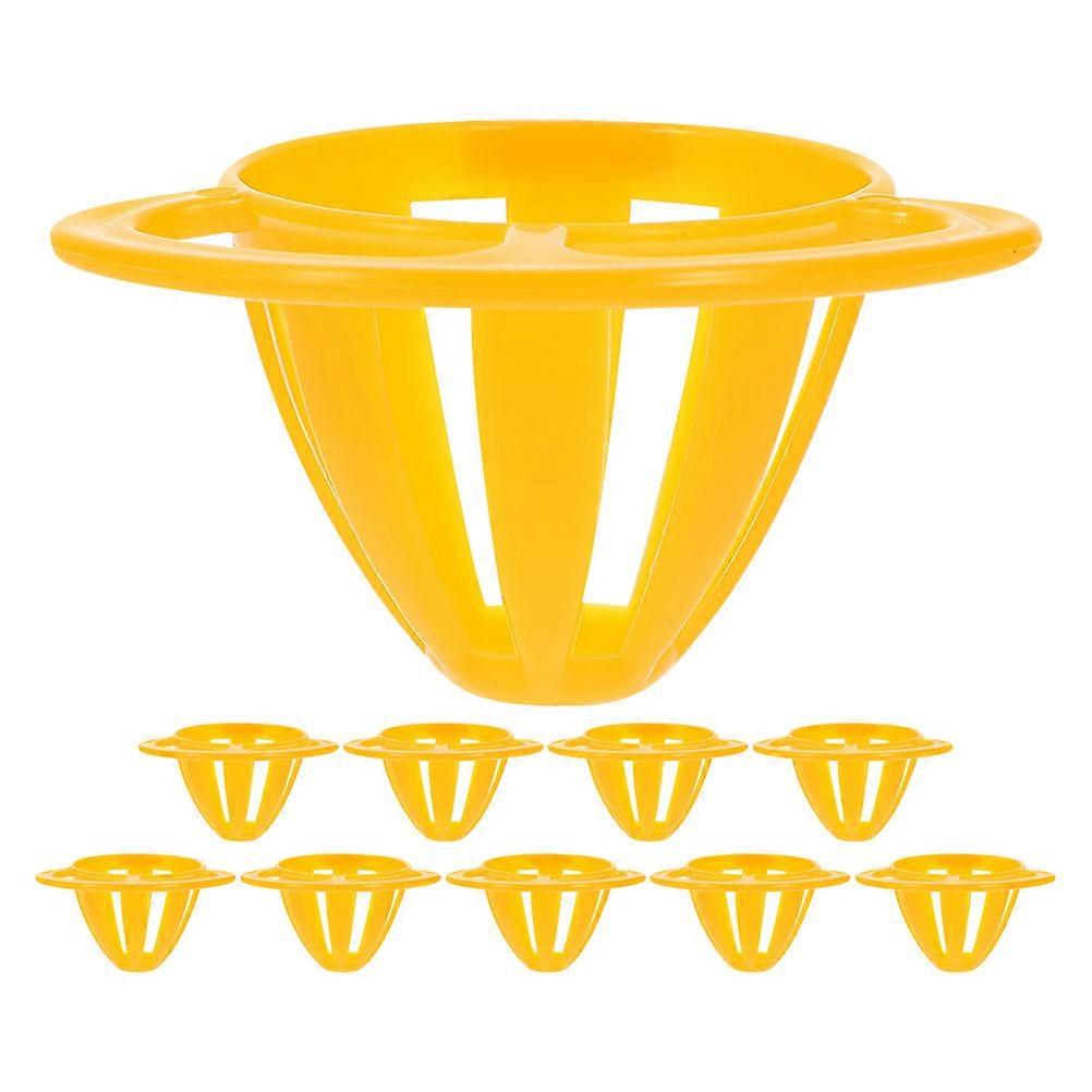 Indoor Bird Feeder Parrot Feeding Basin Cage Food Container Yellow Color Simple Style 10Pcs