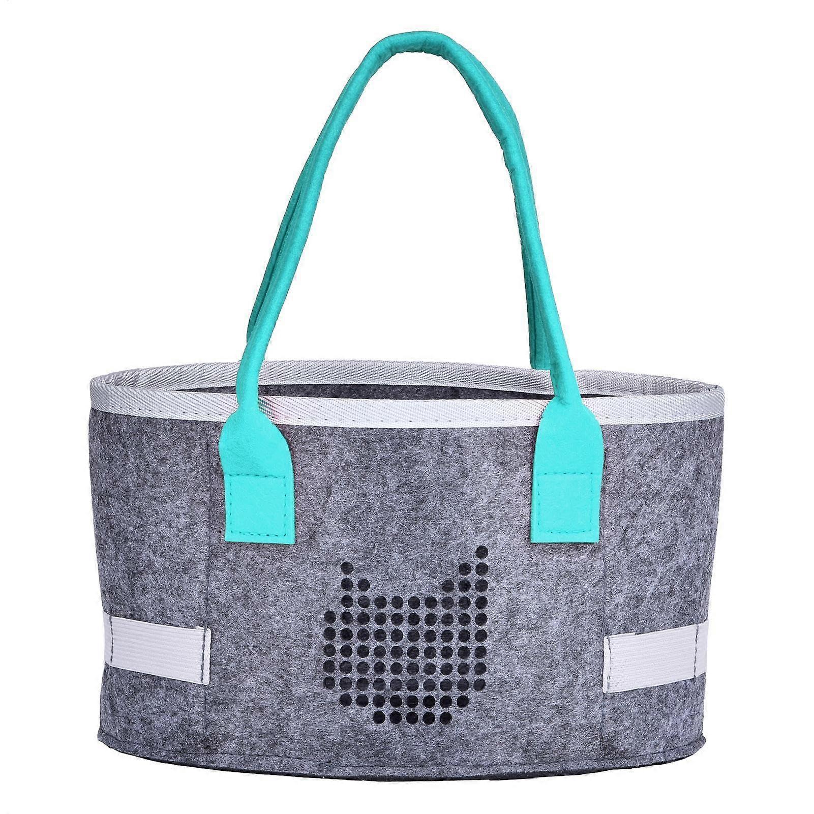Felt Bag for Women with Handles - Oval Portable Travel Tote, Foldable Organizer for Audio Players, Toys & Cosmetics in Blue
