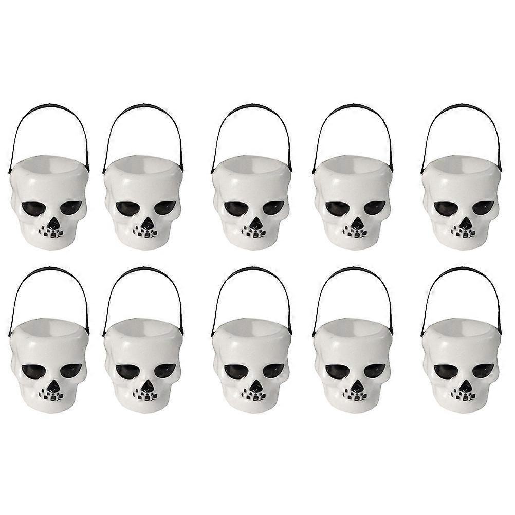 Skull Heads Shaped Halloween Style Candy Bucket White Plastic Candy Holder for Special Day 10Pack