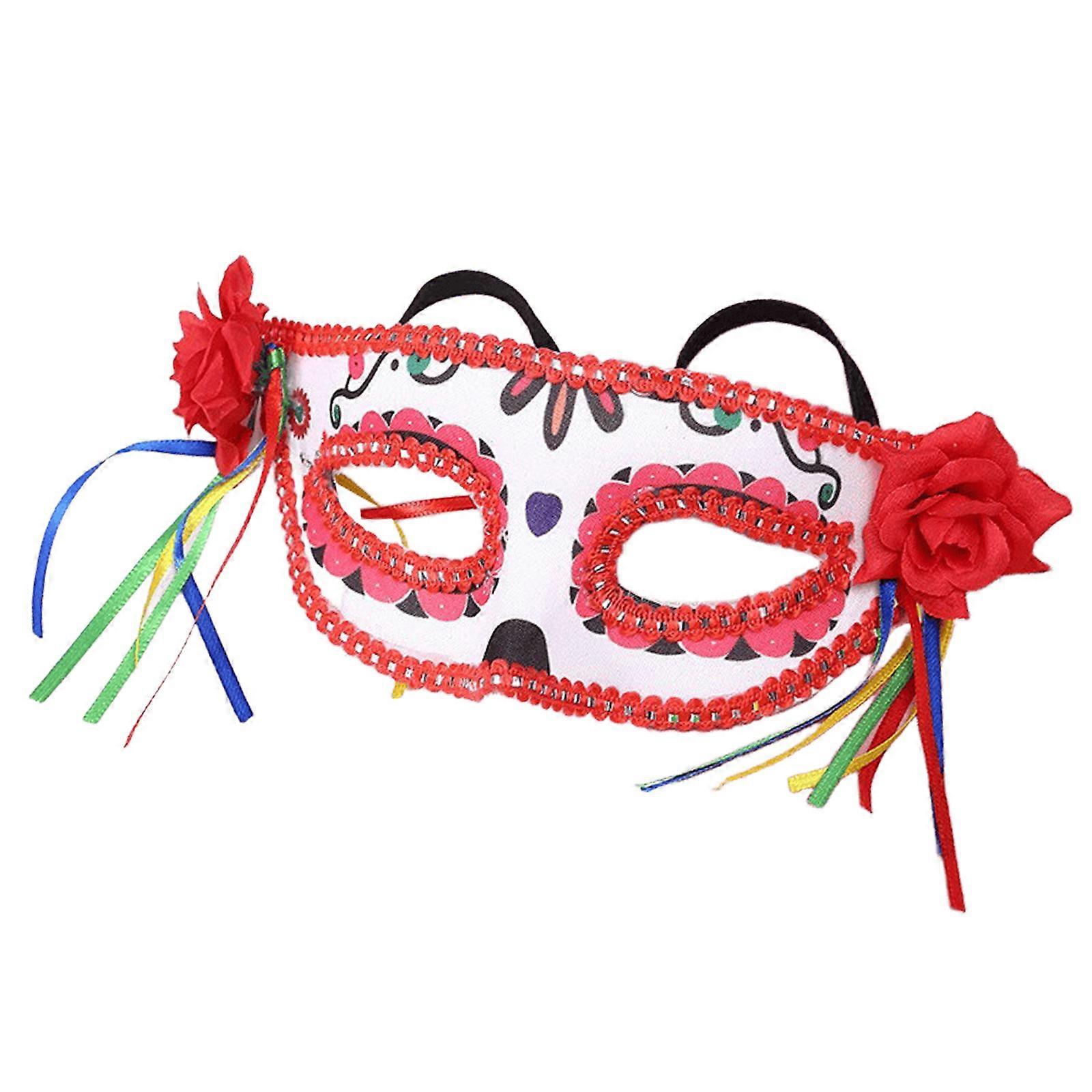 Ventilated Skull Party Mask Adjustable Head Strap Artistic Painted Design Halloween Masquerades Accessory  Red