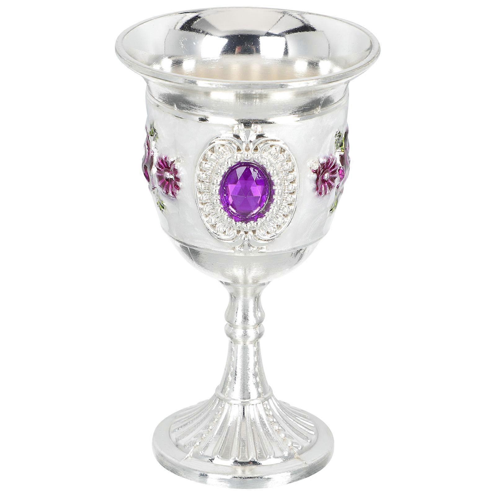 Metallic Whiskey Goblet for Party Vintage Engraving Flower Pattern Purple Cup