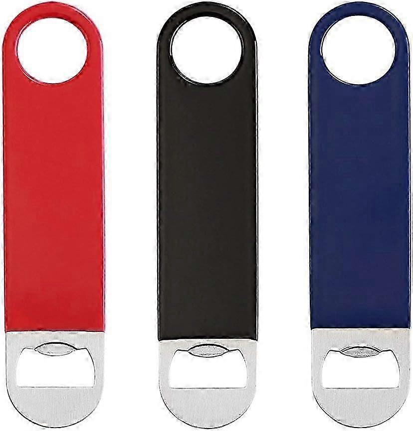 3 Pack Heavy Duty Stainless Steel Flat Bottle Opener, Solid Beer Openers, 7 inches Red, Black, Blue
